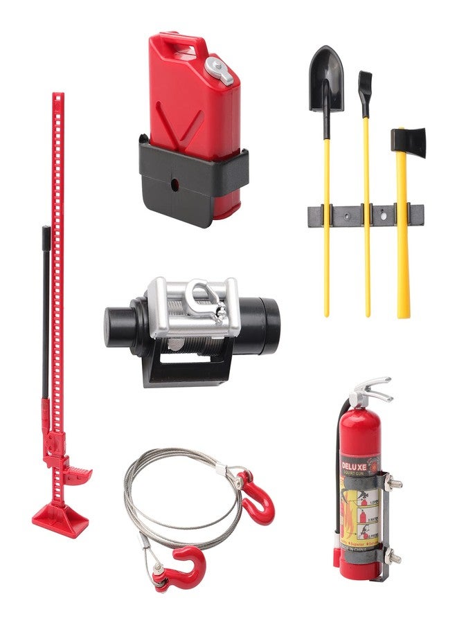 Rchobbytop 8pcs 1:10 RC Rock Crawler Truck Mini Accessories Decor Tool Sets Digging Shovel Fuel Tank Jack Winch Tow Rope Fire Extinguisher for TRX-4 SCX10 Jeep D90 D110 TF2 CC01 Redcat Gen7 Gen8 - Image 1